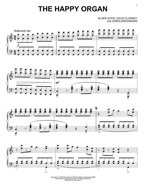 Dave Baby Corter The Happy Organ Musik Noten - Piano Solo - 161216-0