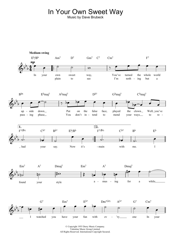 Dave Brubeck In Your Own Sweet Way Musik Noten - Piano, Vocal & Guitar Chords - 152533-0