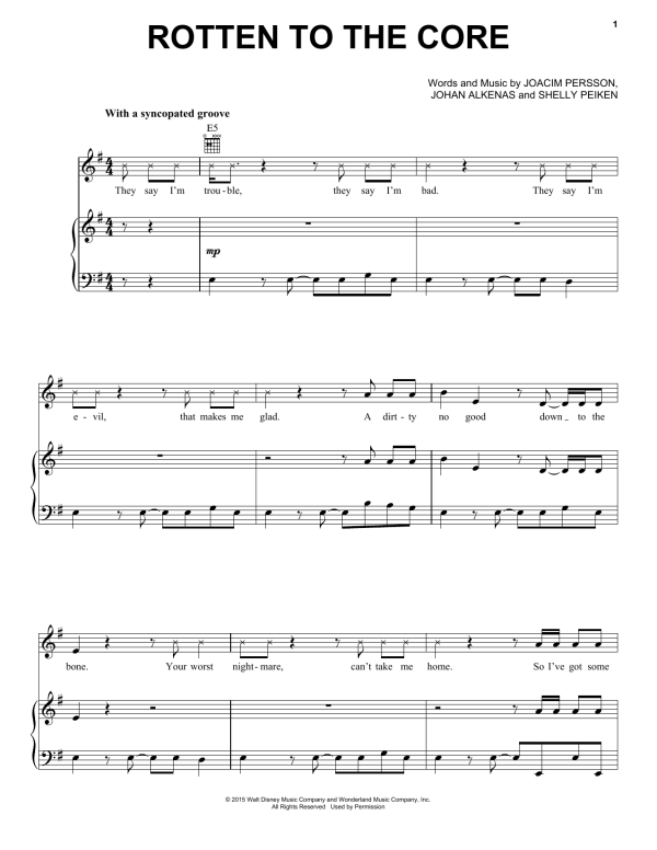 Dave Cameron, Cameron Boyce, Booboo Stewart, Sofia Carson Rotten To The Core (from Disney's Descendants) Musik Noten - Piano, Vocal & Guitar Chords - 162606-0