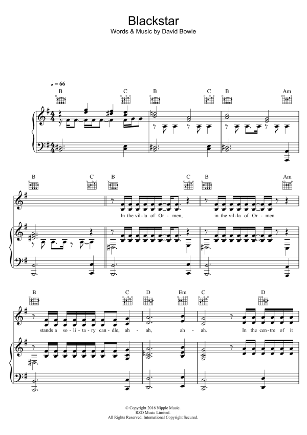 David Bowie Blackstar Musik Noten - Piano, Vocal & Guitar Chords - 123324-0