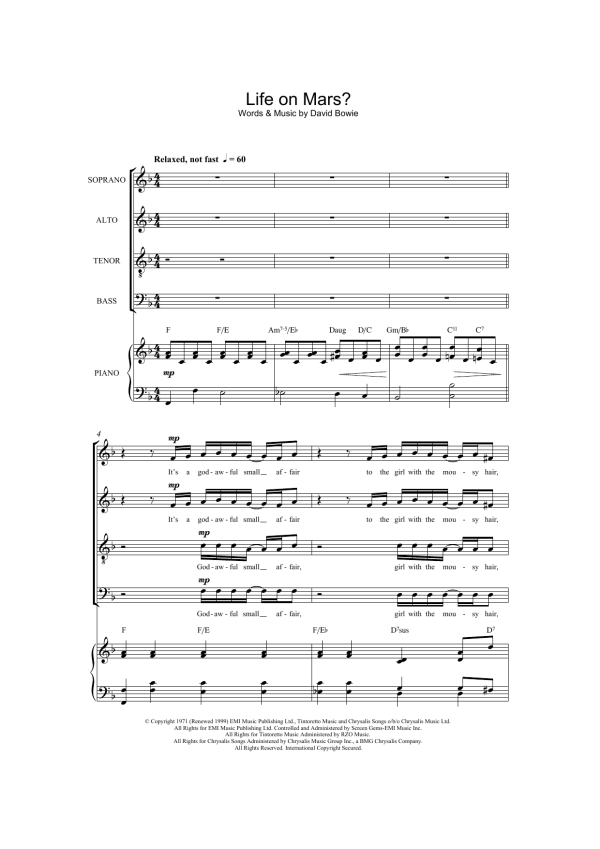 David Bowie Life On Mars? (arr. Barrie Carson Turner) Musik Noten - SATB Choir - 117671-0