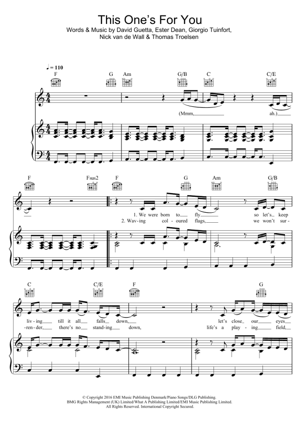 David Guetta This One's For You Musik Noten - Piano, Vocal & Guitar Chords - 123420-0