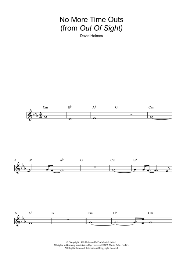 David Holmes No More Time Outs (from Out Of Sight) Musik Noten - Piano Chords/Lyrics - 117521-0