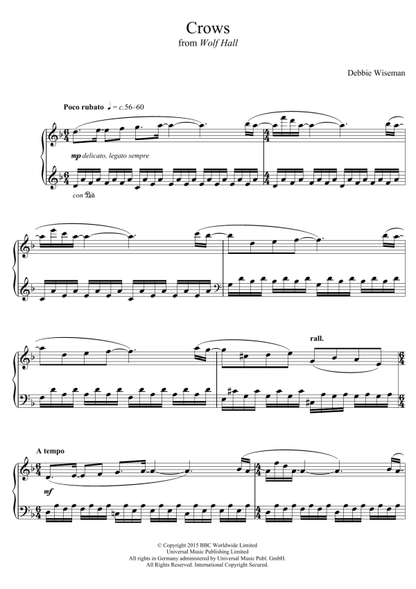 Debbie Wiseman Crows (From 'Wolf Hall') Musik Noten - Piano Solo - 122961-0