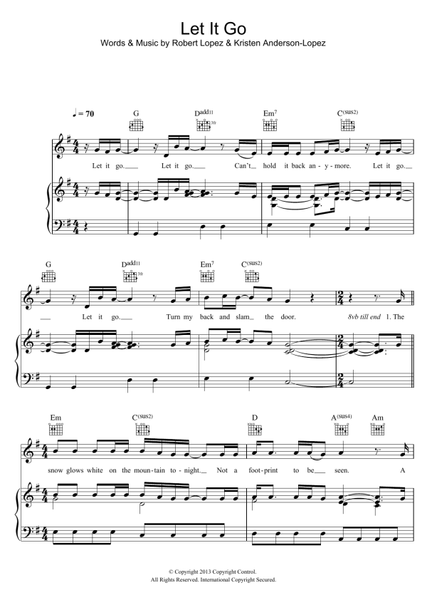 Demi Lovato Let It Go (from Frozen) (Demi Lovato version) Musik Noten - Piano, Vocal & Guitar Chords - 117476-0