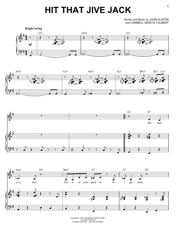 Diana Krall Hit That Jive Jack Musik Noten - Piano Chords/Lyrics - 107185-0