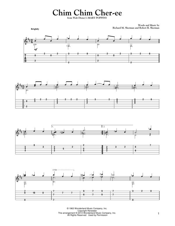 Dick Van Dyke Chim Chim Cher-ee (from Mary Poppins) (arr. Mark Phillips) Musik Noten - Solo Guitar - 155028-0