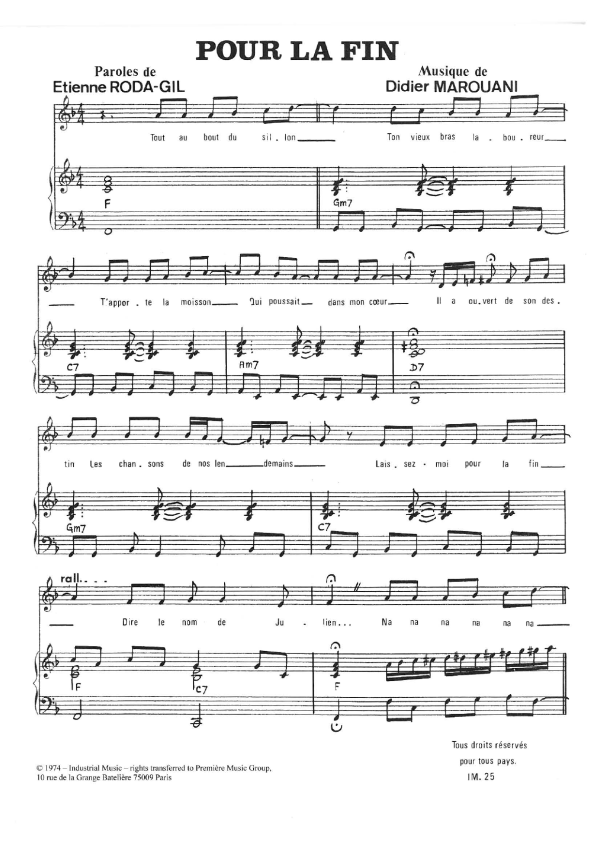 Didier Marouani Pour La Fin Musik Noten - Piano & Vocal - 116658-0