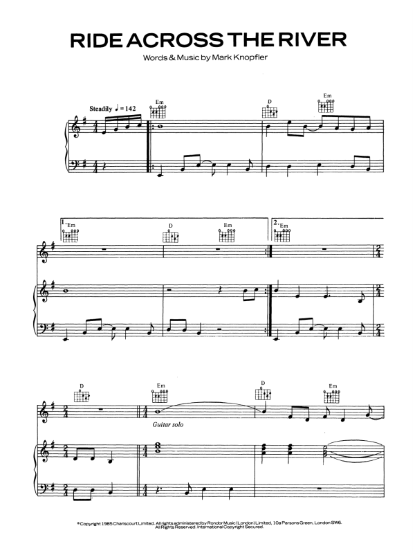 Dire Straits Ride Across The River Musik Noten - Piano, Vocal & Guitar Chords - 120386-0