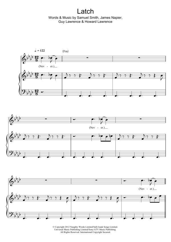 Disclosure ft. Sam Smith Latch Musik Noten - Piano, Vocal & Guitar Chords - 118621-0