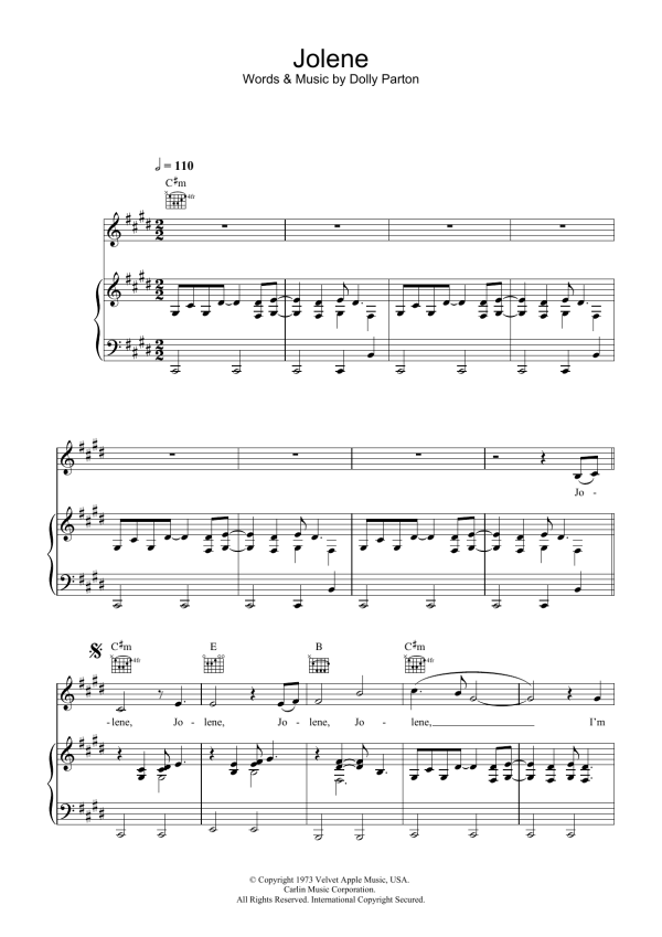 Dolly Parton Jolene Musik Noten - Piano Chords/Lyrics - 87407-0
