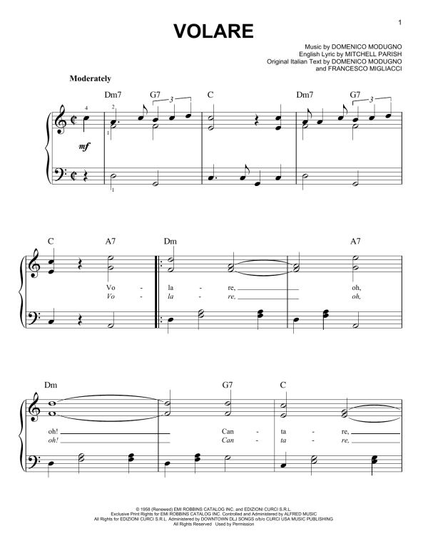 Domenico Modugno Volare Musik Noten - Easy Piano - 150770-0