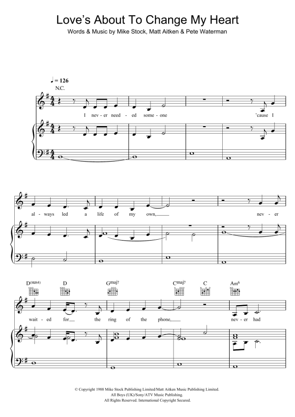 Donna Summer Love's About To Change My Heart Musik Noten - Piano, Vocal & Guitar Chords - 118387-0
