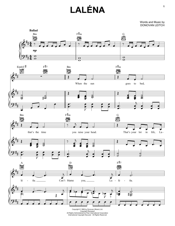 Donovan Lalena Musik Noten - Guitar Chords/Lyrics - 117245-0
