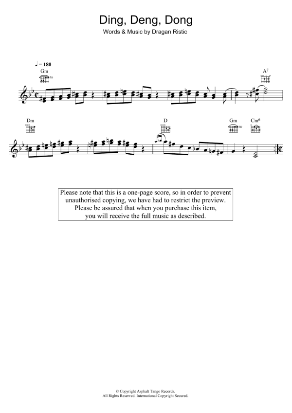Dragan Ristic Ding, Deng, Dong Musik Noten - Lead Sheet / Fake Book - 122611-0
