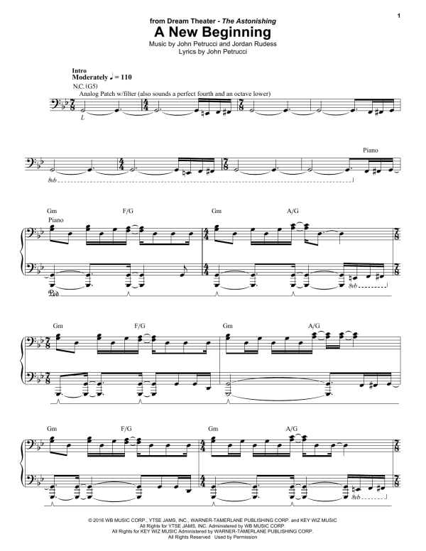 Dream Theater A New Beginning Musik Noten - Keyboard Transcription - 174223-0