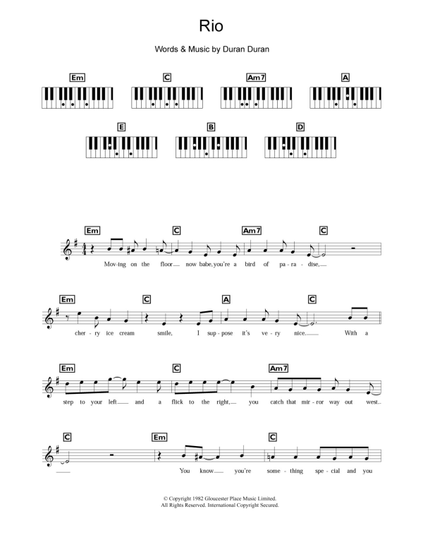 Duran Duran Rio Musik Noten - Piano Chords/Lyrics - 109605-0