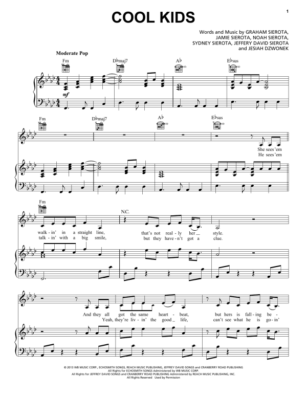 Echosmith Cool Kids Musik Noten - Piano, Vocal & Guitar Chords - 156142-0