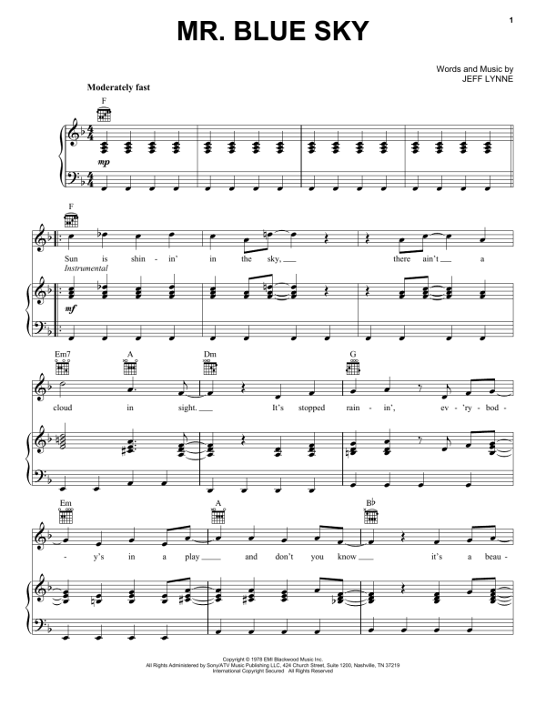 Electric Light Orchestra Mr. Blue Sky Musik Noten - Guitar Chords/Lyrics - 116790-0