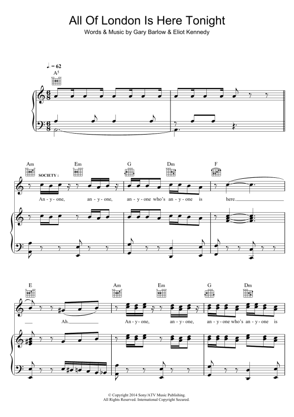 Eliot Kennedy All Of London Is Here Tonight (from 'Finding Neverland') Musik Noten - Piano, Vocal & Guitar Chords - 122502-0
