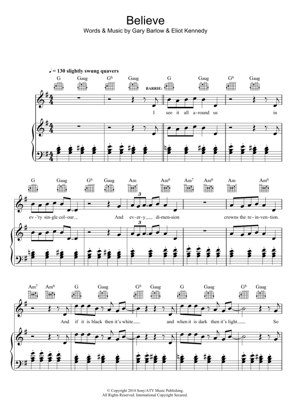 Eliot Kennedy Believe (from 'Finding Neverland') Musik Noten - Piano, Vocal & Guitar Chords - 122504-0
