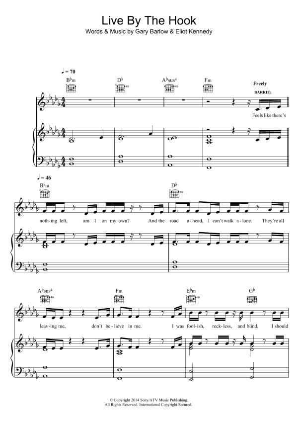 Eliot Kennedy Live By The Hook (from 'Finding Neverland') Musik Noten - Piano, Vocal & Guitar Chords - 122508-0