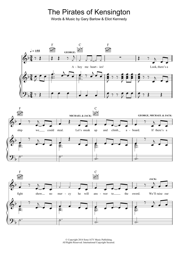 Eliot Kennedy The Pirates Of Kensington (from 'Finding Neverland') Musik Noten - Piano, Vocal & Guitar Chords - 122511-0