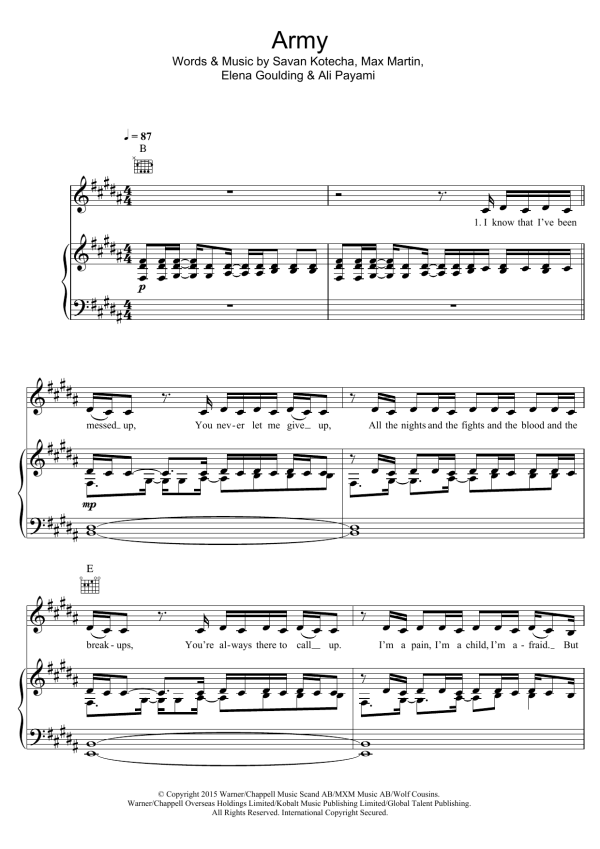 Ellie Goulding Army Musik Noten - Easy Piano - 123152-0