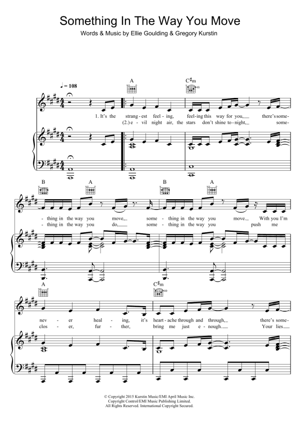 Ellie Goulding Something In The Way You Move Musik Noten - Piano, Vocal & Guitar Chords - 122378-0