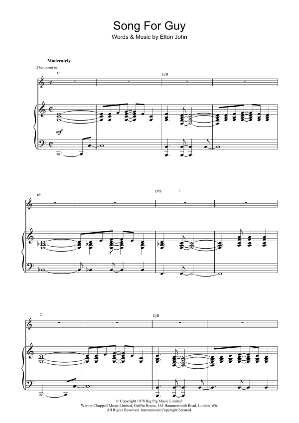 Elton John Song For Guy Musik Noten - Piano Chords/Lyrics - 109671-0