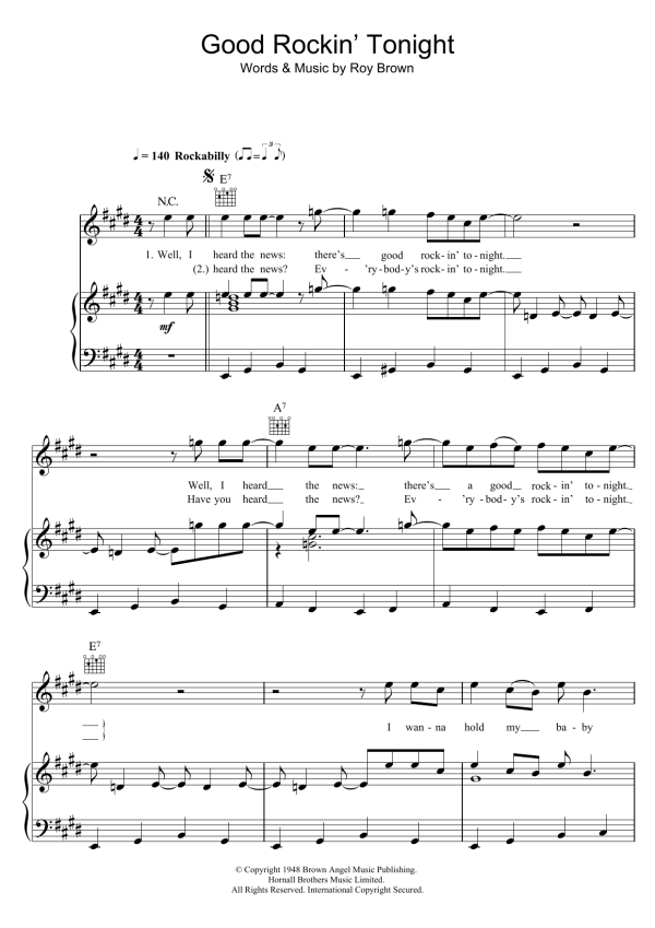 Elvis Presley Good Rockin' Tonight Musik Noten - Piano, Vocal & Guitar Chords - 118206-0