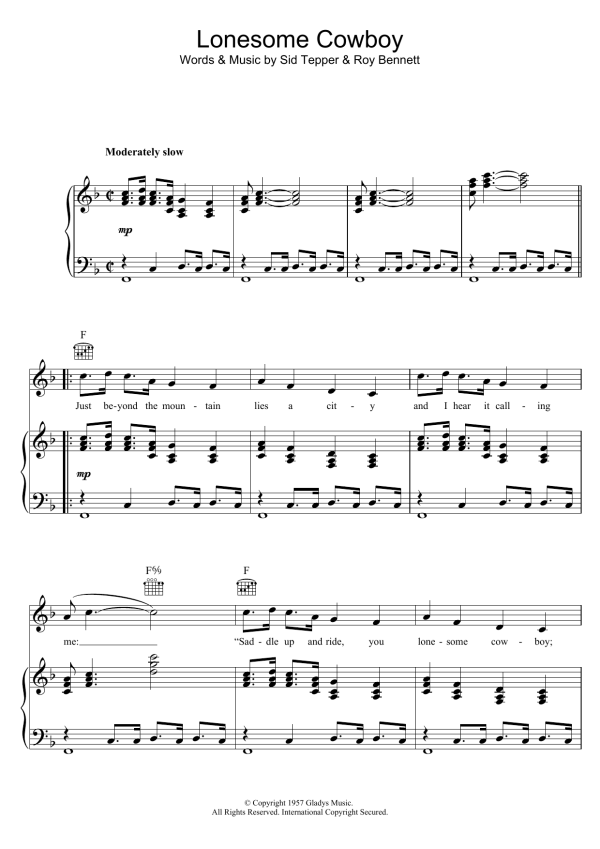 Elvis Presley Lonesome Cowboy Musik Noten - Piano, Vocal & Guitar Chords - 119316-0
