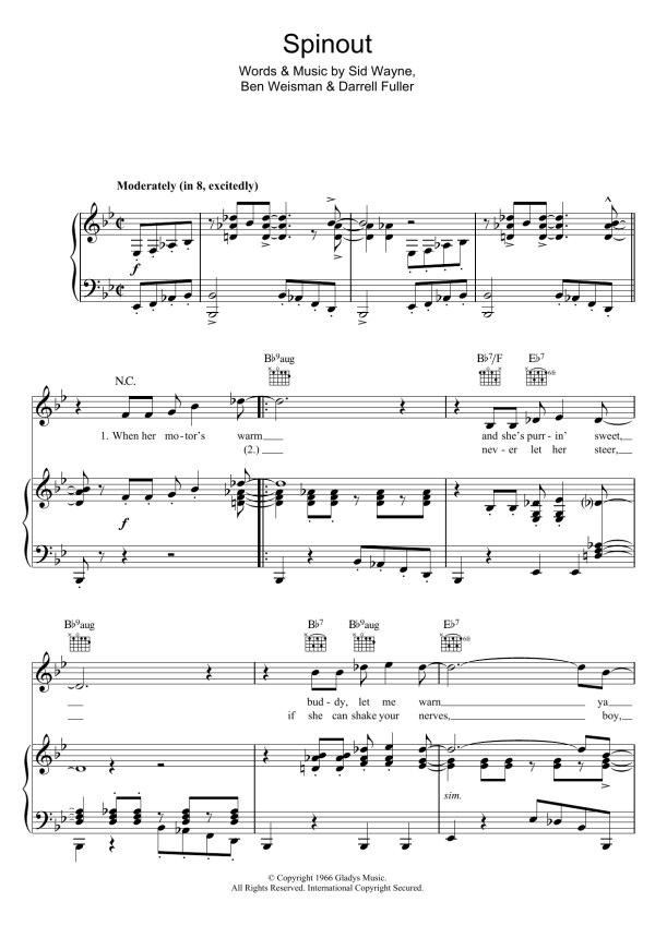 Elvis Presley Spinout Musik Noten - Piano, Vocal & Guitar Chords - 121160-0