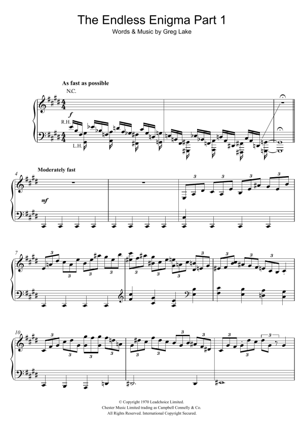 Emerson, Lake & Palmer The Endless Enigma Part 1 Musik Noten - Piano, Vocal & Guitar Chords - 116921-0