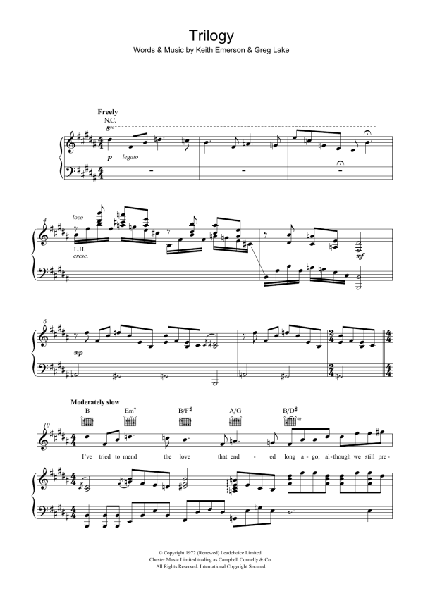 Emerson, Lake & Palmer Trilogy Musik Noten - Piano, Vocal & Guitar Chords - 116922-0
