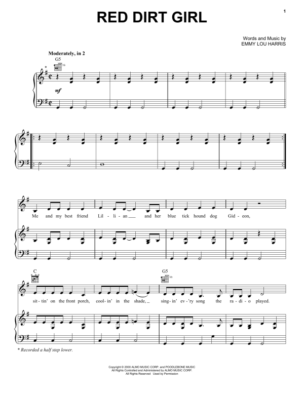 Emmy Lou Harris Red Dirt Girl Musik Noten - Piano, Vocal & Guitar Chords - 158669-0