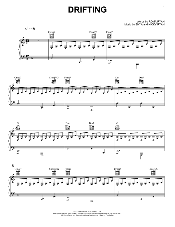 Enya Drifting Musik Noten - Piano, Vocal & Guitar Chords - 161486-0