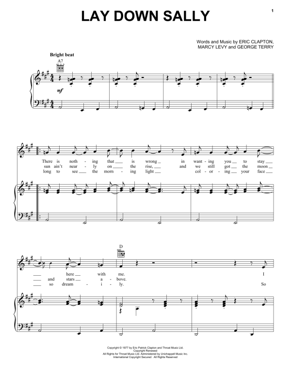Eric Clapton Lay Down Sally Musik Noten - Ukulele Chords/Lyrics - 89479-0