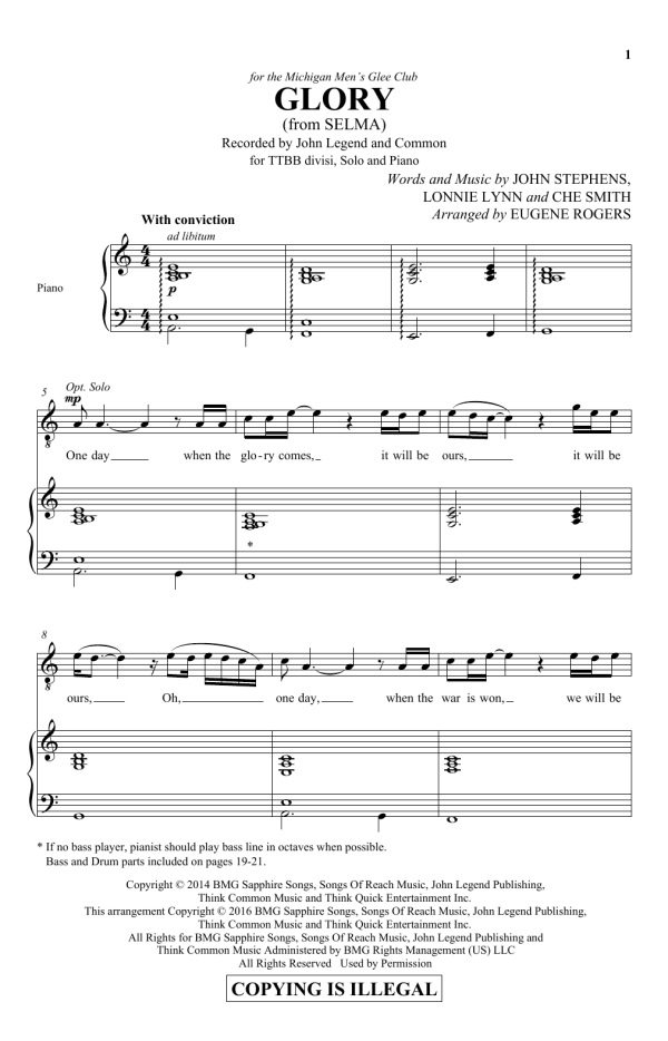 Eugene Rogers Glory (from Selma) (arr. Eugene Rogers) Musik Noten - TTBB Choir - 178999-0