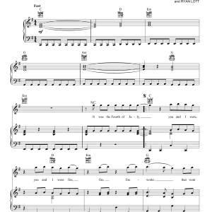 Fall Out Boy Fourth Of July Musik Noten - Piano, Vocal & Guitar Chords - 160915-0