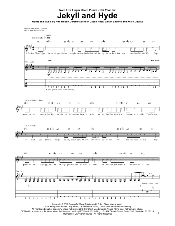 Five Finger Death Punch Jekyll And Hyde Musik Noten - Guitar Tab - 161663-0