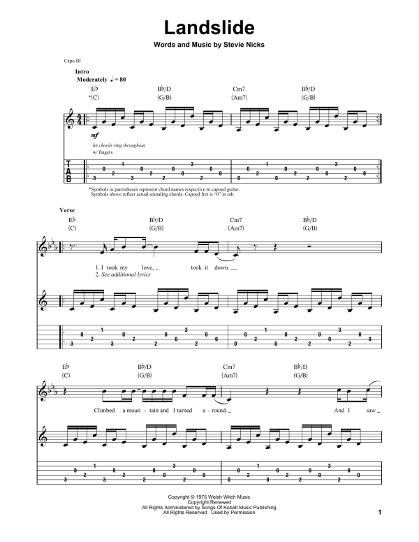 Fleetwood Mac Landslide Musik Noten - Piano Chords/Lyrics - 87564-0
