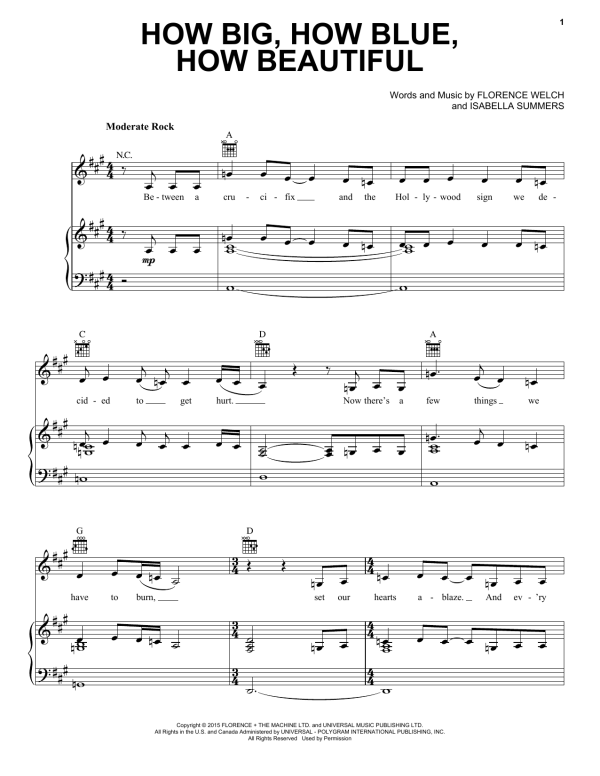 Florence And The Machine How Big, How Blue, How Beautiful Musik Noten - Piano, Vocal & Guitar Chords - 161902-0