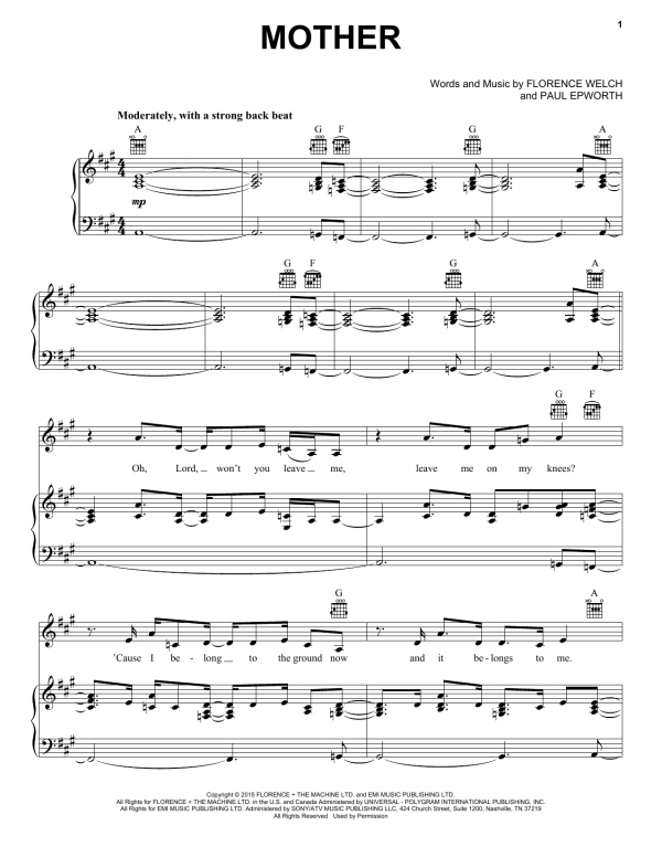 Florence And The Machine Mother Musik Noten - Piano, Vocal & Guitar Chords - 161910-0