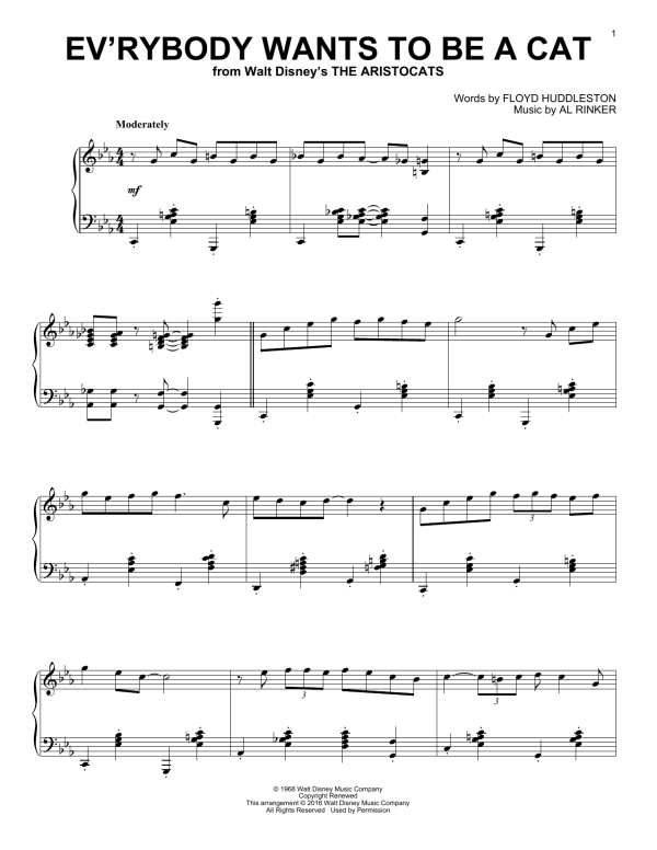 Floyd Huddleston & Al Rinker Ev'rybody Wants To Be A Cat [Jazz version] Musik Noten - Piano Solo - 164530-0