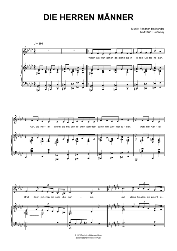 Friedrich Hollaender Die Herren Manner Musik Noten - Piano & Vocal - 110974-0