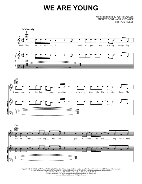fun. We Are Young Musik Noten - Piano Chords/Lyrics - 116916-0
