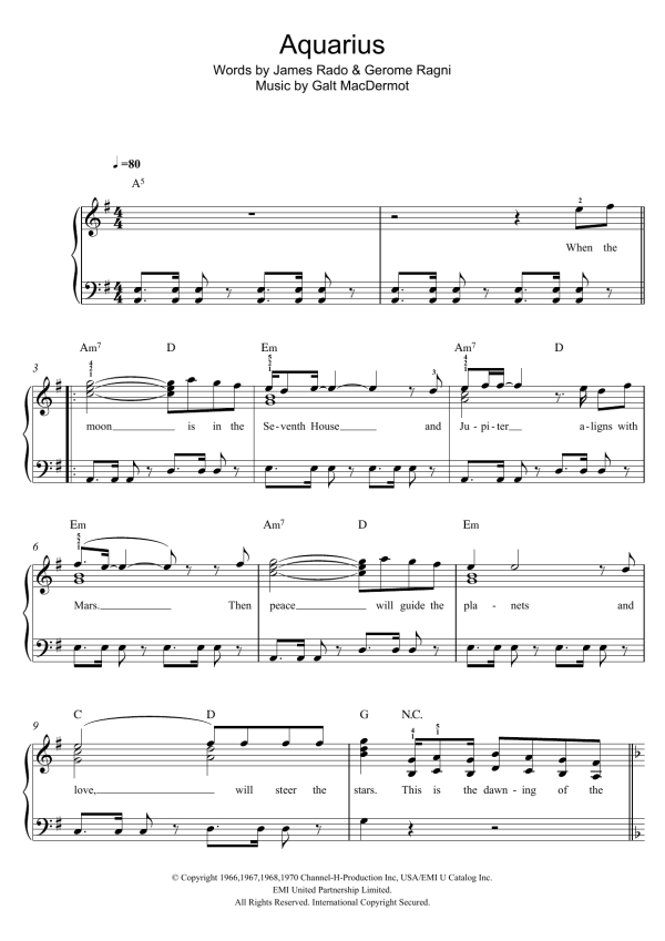 Galt MacDermot Aquarius (from 'Hair') Musik Noten - Easy Piano - 120860-0