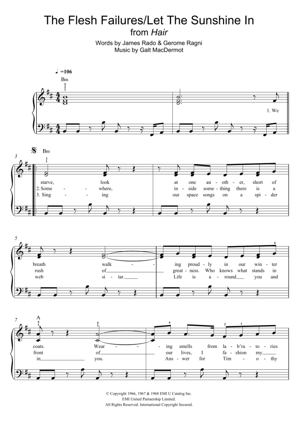 Galt MacDermot The Flesh Failures (Let The Sunshine In) (from 'Hair') Musik Noten - Easy Piano - 121400-0