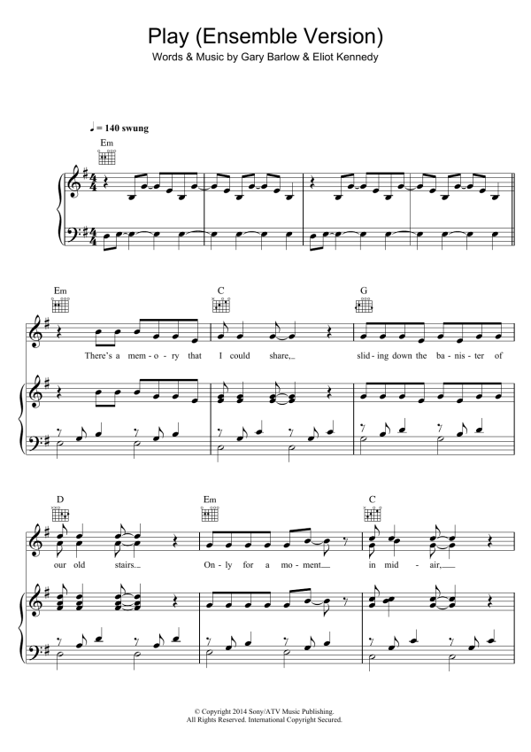 Gary Barlow Play (Ensemble Version) (from 'Finding Neverland') Musik Noten - Piano, Vocal & Guitar Chords - 122512-0